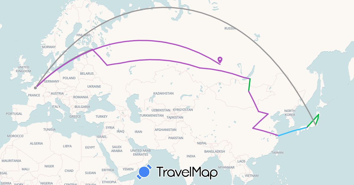 TravelMap itinerary: bus, plane, train, boat in France (Europe)